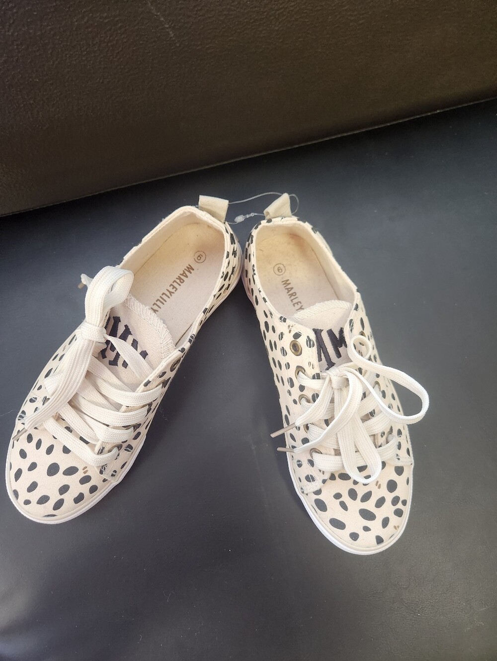 Womans Cream Leopard Print Lace-Up Sneakers